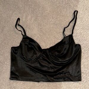 Black Satin Crop Top